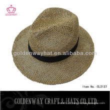 Chapeau de chapeau de cowboy en paille de couleur naturelle chapeau de chapeau panama chapeau avec ruban de conception personnalisé